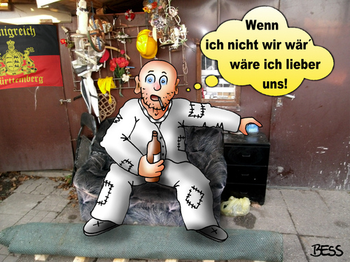 Cartoon: Bierweisheit (medium) by besscartoon tagged benny,königreich,württemberg,mann,saufen,alkohol,sinnlos,wir,uns,gemeinschaft,bier,bess,besscartoon