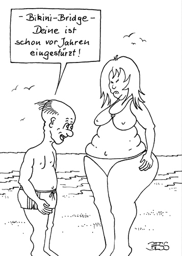 Cartoon: Bikini-Bridge (medium) by besscartoon tagged paar,mann,frau,beziehung,fett,dick,diät,liebe,bikini,strand,meer,bridge,bess,besscartoon