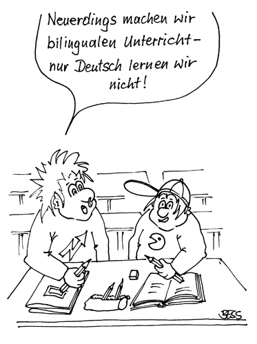 Cartoon: Bilingualer Unterricht (medium) by besscartoon tagged bess,fremdsprache,deutsch,kinder,unterricht,bilingual,pädagogik,schule,besscartoon