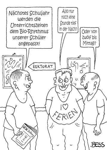 Cartoon: Bio-Rhythmus (medium) by besscartoon tagged unterricht,unterrichtszeiten,biorhythmus,jugendliche,schule,pädagogik,lehrer,pauker,schüler,hauptschule,realschule,gymnasium,gew,bess,besscartoon