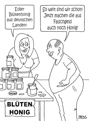 Cartoon: Blütenhonig (medium) by besscartoon tagged falschgeld,honig,geld,blütenhonig,bess,besscartoon