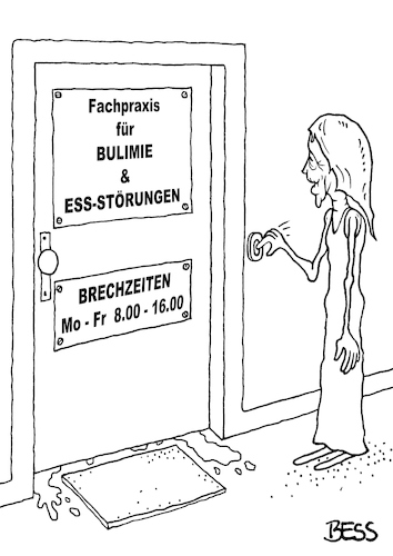 Cartoon: Brechzeiten (medium) by besscartoon tagged frau,bulimie,brechzeiten,essstörungen,fachpraxis,gesund,krank,sucht,arzt,doktor,bess,besscartoon