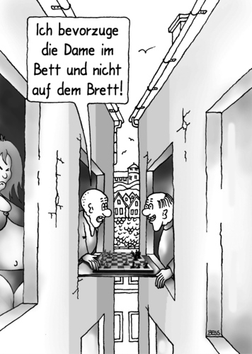 Cartoon: Brettspiel kontra Bettspiel (medium) by besscartoon tagged besscartoon,bess,paar,beziehung,mann,frau,brett,schachbrett,bett,schach,dame,wohnen