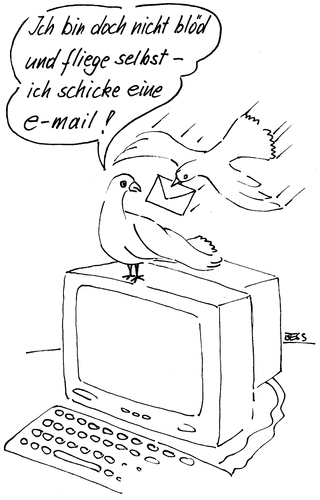 Cartoon: Brieftaubengeflüster (medium) by besscartoon tagged camputer,email,tauben,brieftauben,post,brief,bess,besscartoon