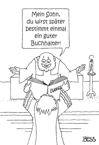 Cartoon: Buchhalter (medium) by besscartoon tagged religion,pfarrer,priester,messdiener,evangelium,christentum,kirche,katholisch,buchhalter,bess,besscartoon