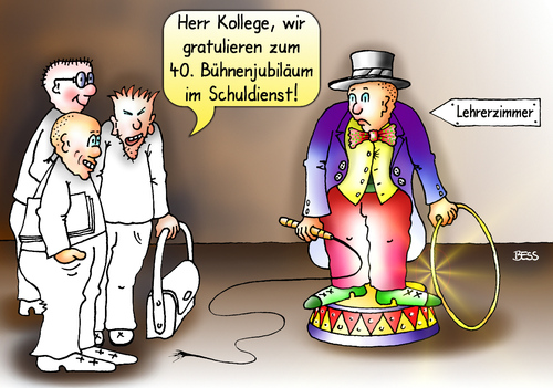 Cartoon: Bühnenjubiläum im Schuldienst (medium) by besscartoon tagged schuldienst,dienstjubiläum,bühne,bühnenjubiläum,dienst,domteur,schule,reifen,peitsche,pädagogik,gymnasium,hauptschule,realschule,werkrealschule,lernen,lehrer,zirkus,kollege,schulmeister,lehrerzimmer,pauker,bess,besscartoon