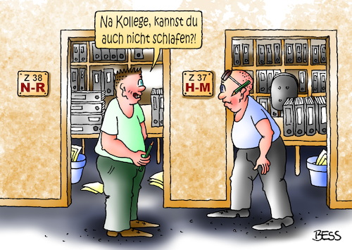 Cartoon: Büroschlaf (medium) by besscartoon tagged büro,arbeit,arbeiten,schlafen,beamte,kollege,akten,arbeitswelt,büroschlaf,bess,besscartoon