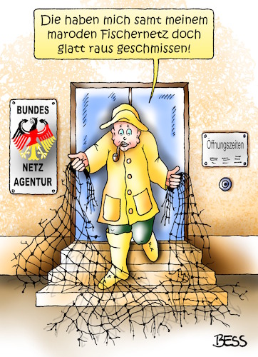 Cartoon: Bundesnetzagentur (medium) by besscartoon tagged mann,fischer,netz,bundesnetzagentur,politik,digitalisierung,telefon,computer,bess,besscartoon