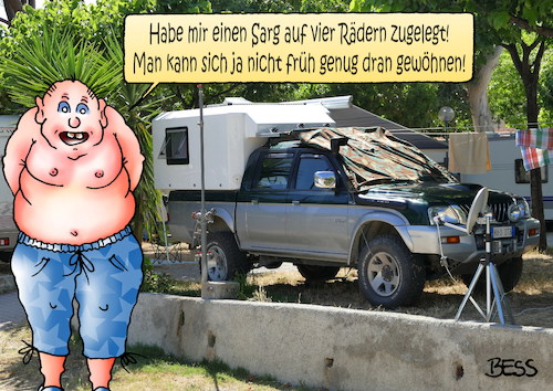 Cartoon: Campingsarg (medium) by besscartoon tagged camping,sarg,tod,sterben,wohnmobil,urlaub,sommer,ferien,bess,besscartoon