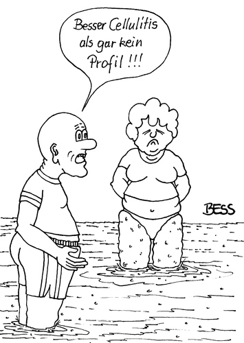 Cartoon: Cellulitis (medium) by besscartoon tagged mann,frau,paar,ehe,beziehung,cellulitis,gesundheit,meer,schönheit,profil,beine,baden,bess,besscartoon
