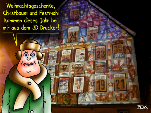 Cartoon: Computerfreak (medium) by besscartoon tagged advent,winter,fest,claus,santa,weihnachten,christentum,religion,adventskalender,christbaum,weihnachtsgeschenke,besinnlichkeit,festmahl,3d,drucker,bess,besscartoon