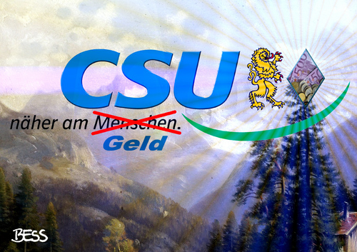 Cartoon: CSU - näher am Geld! (medium) by besscartoon tagged selbstbedienung,csu,partei,bayern,vetternwirtschaft,amigos,verwandtschaft,anstellung,landtag,abgeordnete,gehalt,steuer,geld,seehofer,familie,logo,förderung,filz,bess,besscartoon