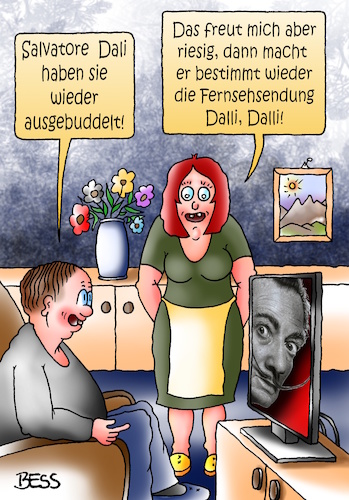 Cartoon: Dali (medium) by besscartoon tagged salvatore,dali,fernsehen,dalli,ausgebuddelt,maler,malerei,exhumiert,kunst,paar,unterhaltung,bess,besscartoon