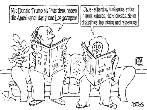 Cartoon: das große Los (medium) by besscartoon tagged donald,trump,schamlos,konzeptlos,stillos,haltlos,tabulos,rücksichtslos,ziellos,disziplinlos,instinktlos,respektlos,politik,washington,präsident,usa,amerika,bess,besscartoon