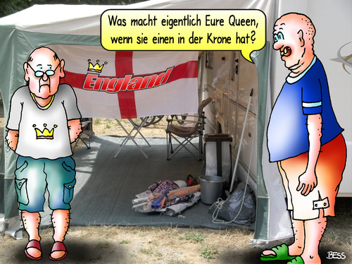 Cartoon: das ist die Frage (medium) by besscartoon tagged england,queen,krone,camping,trinken,gb,königin,saufen,alkohol,bess,besscartoon