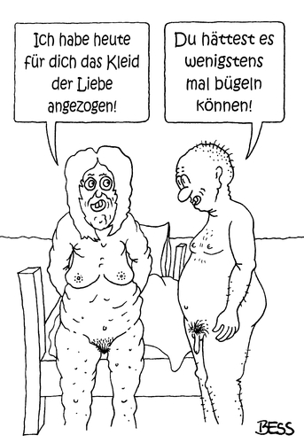 Cartoon: das Kleid der Liebe (medium) by besscartoon tagged besscartoon,bess,falten,alter,bett,sexualität,kleid,bügeln,liebe,beziehung,paar,frau,mann