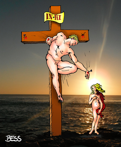 Cartoon: Das Kreuz mit dem Kreuz (medium) by besscartoon tagged religion,christentum,kirche,katholisch,jesus,zölibat,kreuz,liebe,bess,besscartoon,paar