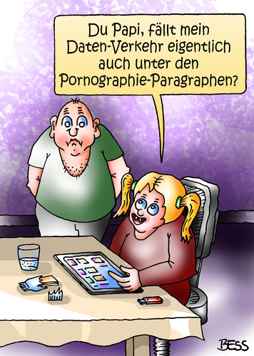 Cartoon: Daten-Verkehr (medium) by besscartoon tagged vater,tochter,familie,datenverkehr,daten,verkehr,pornographie,paragraphen,computer,technik,bess,besscartoon