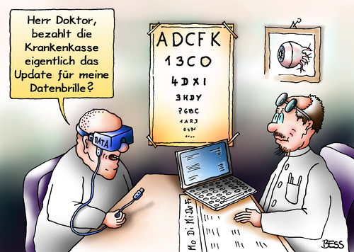 Cartoon: Update auf Krankenkasse (medium) by besscartoon tagged besscartoon,bess,computer,internet,technik,datenbrille,update,krankenkasse,augenarzt,arzt,doktor