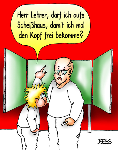 Cartoon: den Kopf frei bekommen (medium) by besscartoon tagged schule,pädagogik,erziehung,scheißhaus,wc,toilette,lernen,lehrer,pauker,schüler,realschule,hauptschule,werkrealschule,gemeinschaftsschule,gymnasium,bess,besscartoon