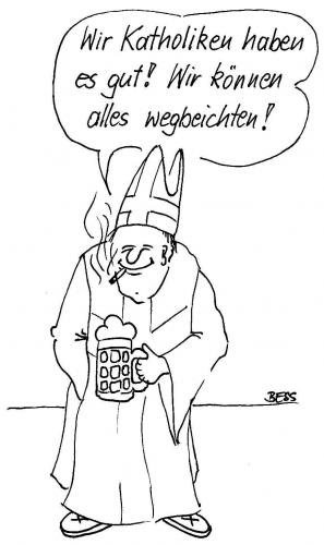 Cartoon: Der große Vorteil (medium) by besscartoon tagged besscartoon,bess,beichte,religion,kirche,rauchen,bier,katholisch,pfarrer
