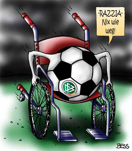 Cartoon: DFB Razzia (medium) by besscartoon tagged sport,steuer,razzia,dfb,zentrale,zwanziger,niersbach,steuerhinterziehungkorruption,schwarze,kasse,fifa,sommermaerchen,wm,weltmeisterschaft,2006,fussball,bess,besscartoon