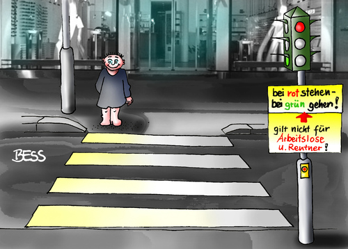 Cartoon: Die Alternative (medium) by besscartoon tagged ampel,verkehr,stadt,straßenverkehr,rot,grün,arbeitslos,rentner,alter,tod,sterben,gesellschaft,bess,besscartoon