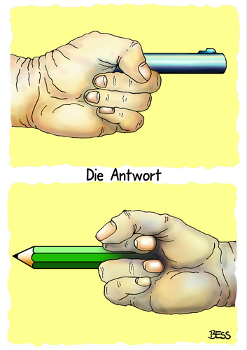 Cartoon: Die Antwort (medium) by besscartoon tagged satire,zeitschrift,freiheit,charlie,hebdo,paris,frankreich,gewalt,attentat,massaker,islamisten,cartoon,karikatur,terror,terrorismus,bess,besscartoon