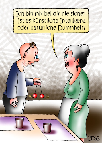 Cartoon: die große Frage (medium) by besscartoon tagged mann,frau,paar,beziehung,ehe,künstliche,intelligenz,natürliche,dummheit,bess,besscartoon