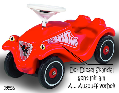 Cartoon: Dieselskandal (medium) by besscartoon tagged bobbycar,autoindustrie,dieselgipfel,auspuff,krise,dieselaffäre,auto,kfz,abgas,abgasskandal,betrugsverdacht,betrug,vw,volkswagen,bmw,audi,porsche,daimler,bess,besscartoon