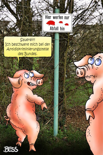 Cartoon: Diskriminierung (medium) by besscartoon tagged diskriminierung,antidiskriminierungsstelle,politik,bund,umweltschutz,umwelt,schwein,sau,sauerei,umweltverschmutzung,abfall,müll,bess,besscartoon