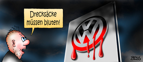 Cartoon: Drecksäcke (medium) by besscartoon tagged drecksäcke,bluten,diesel,volkswagen,vw,usa,deutschland,europa,abgasmanipulation,manipulation,bess,besscartoon