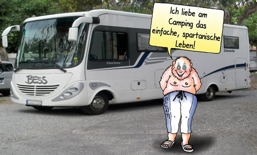 Cartoon: Ein Lob auf die Bescheidenheit (medium) by besscartoon tagged camping,freizeit,camper,wohnmobil,spartan,spartanisch,einfach,luxus,urlaub,reichtum,reise,bess,besscartoon