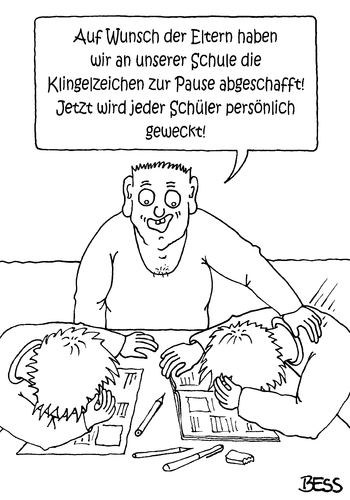 Cartoon: Elternwunsch (medium) by besscartoon tagged schule,pause,klingel,wecken,schlafen,pennen,pädagogik,lehrer,pauker,lernen,grundschule,hauptschule,realschule,werkrealschule,schüler,gemeinschaftsschule,gymnasium,bess,besscartoon