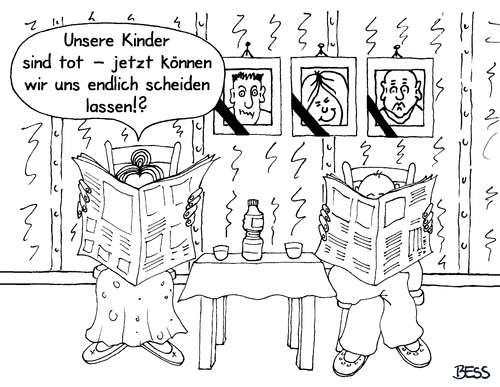 Cartoon: endlich ... (medium) by besscartoon tagged paar,alter,mann,frau,beziehung,ehe,scheidung,trennung,langeweile,zeitung,kinder,tod,sterben,bess,besscartoon