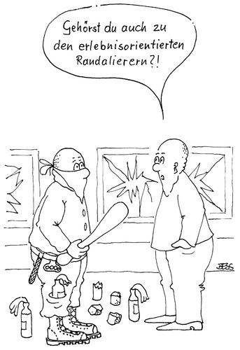 Cartoon: erlebnisorientierter Randalierer (medium) by besscartoon tagged männer,randalieren,gewalt,zerstörung,bess,besscartoon