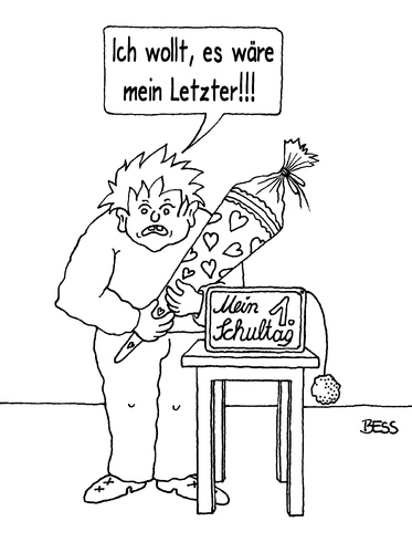 Cartoon: erster Schultag (medium) by besscartoon tagged bess,gemeinschaftsschule,gymnasium,werkrealschule,hauptschule,realschule,schüler,pauker,lehrer,lernen,erziehung,pädagogik,schule,einschulung,schultüte,schultag,erster,besscartoon