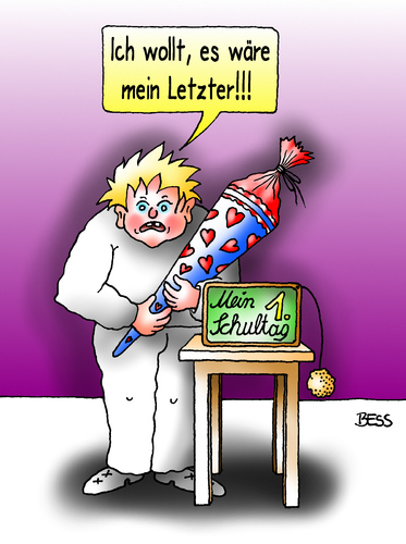 Cartoon: erster Schultag (medium) by besscartoon tagged bess,gemeinschaftsschule,gymnasium,werkrealschule,hauptschule,realschule,schüler,pauker,lehrer,lernen,erziehung,pädagogik,schule,einschulung,schultüte,schultag,erster,besscartoon