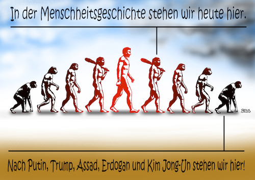 Cartoon: ewiger Kreislauf (medium) by besscartoon tagged trump,putin,politik,ergogan,gewalt,assad,kim,jong,un,menschheitsgeschichte,evolution,bess,besscartoon