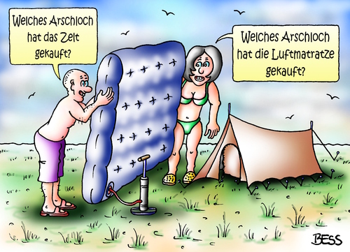 Cartoon: Fehlkauf (medium) by besscartoon tagged man,frau,paar,beziehung,urlaub,ferien,camping,zelt,luftmatratze,bess,besscartoon