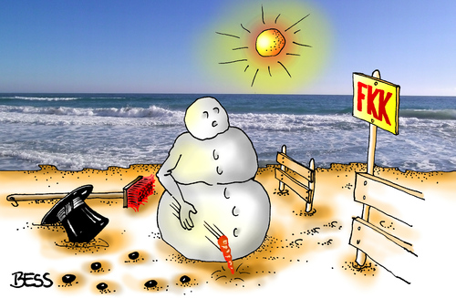 Cartoon: FKK (medium) by besscartoon tagged besscartoon,bess,fkk,meer,strand,schneemann