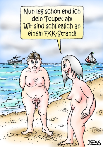 Cartoon: FKK (medium) by besscartoon tagged fkk,toupet,meer,strand,urlaub,ferien,mann,frau,paar,liebe,ehe,alter,beziehung,bess,besscartoon