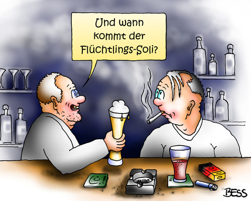 Cartoon: Flüchtlings-Soli (medium) by besscartoon tagged soli,männer,asyl,flüchtlinge,flüchtlingsdrama,syrien,deutschland,bess,besscartoon