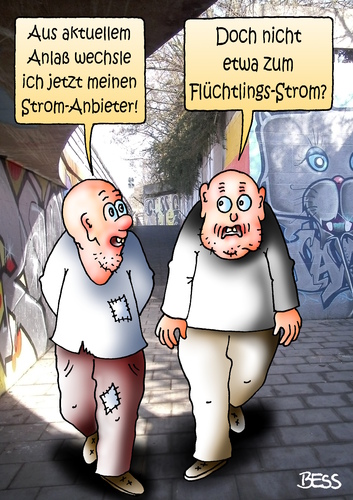 Cartoon: Flüchtlings-Strom (medium) by besscartoon tagged besscartoon,bess,politik,deutschland,syrien,flüchtlingsdrama,flüchtlinge,asyl,stromanbieter,flüchtlingsstrom,strom