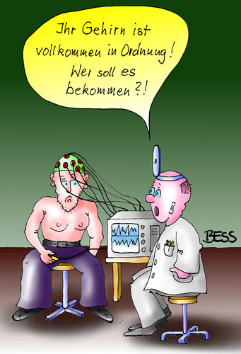 Cartoon: Fragen kostet nichts! (medium) by besscartoon tagged arzt,patient,gehirn,gesund,krank,organspende,bess,besscartoon