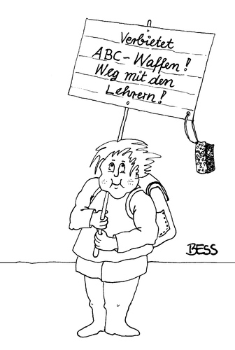 Cartoon: Friedensaktivist (medium) by besscartoon tagged schule,pädagogik,schüler,lehrer,waffen,abc,abcwaffen,bess,besscartoon,friede