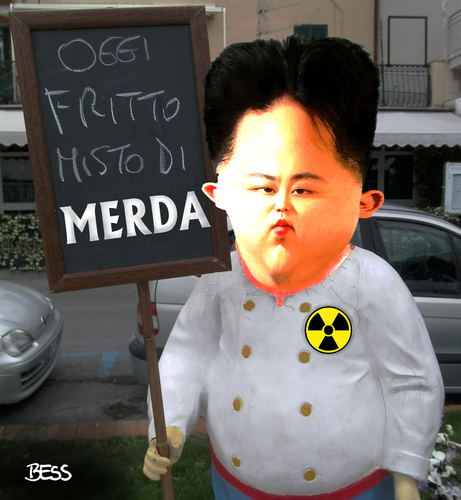 Cartoon: Fritto Misto (medium) by besscartoon tagged jong,kim,diktator,nordkorea,drohung,krieg,atombombe,atomwaffen,un,arschloch,asshole,koch,menue,merda,fritto,misto,usa,südkorea,bess,besscartoon