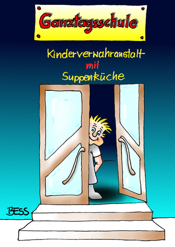 Cartoon: Ganztagsschule (medium) by besscartoon tagged verwahranstalt,kinder,schule,ganztagsschule,suppenküche,kinderverwahranstalt,schüler,lehrer,pädagogik,bess,besscartoon