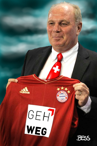 Cartoon: GEH  WEG (medium) by besscartoon tagged uli,hoeneß,fc,bayern,münchen,steuerflucht,fussball,steuer,cd,schweiz,geld,steuerhinterziehung,bess,besscartoon