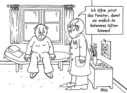 Cartoon: Geheimnis lüften (medium) by besscartoon tagged männer,psychologe,arzt,krankheit,geheimnis,fenster,lüften,bess,besscartoon